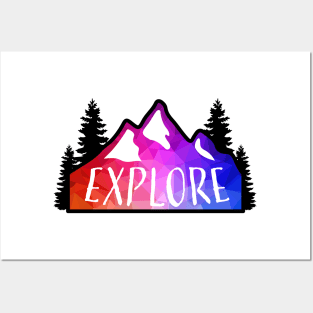 Geometric Colorful Mountain Explore Posters and Art